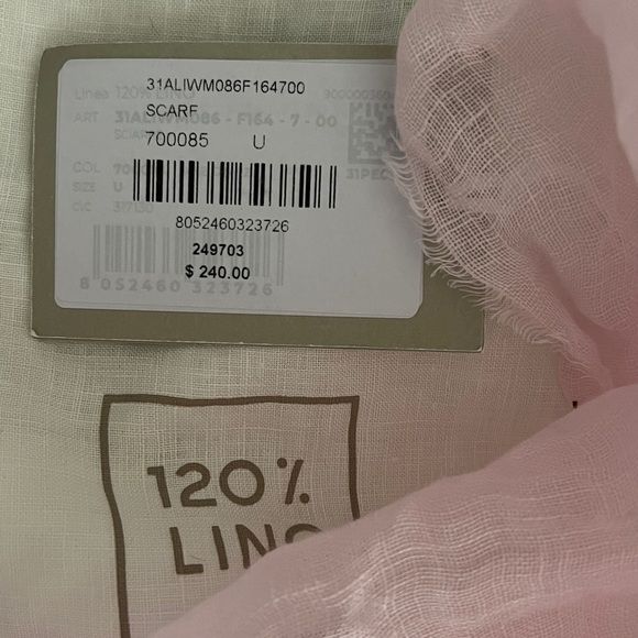 NWT $240.00 120% Lino Made Italy Pink Scarf Wrap Natural Luxury - Picture 11 of 11